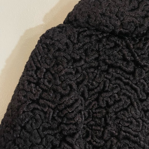 Women's Black Curly Lamb Wool Snap Button Winter Long Sleeve Lined Warm Coat M/L - Picture 7 of 9